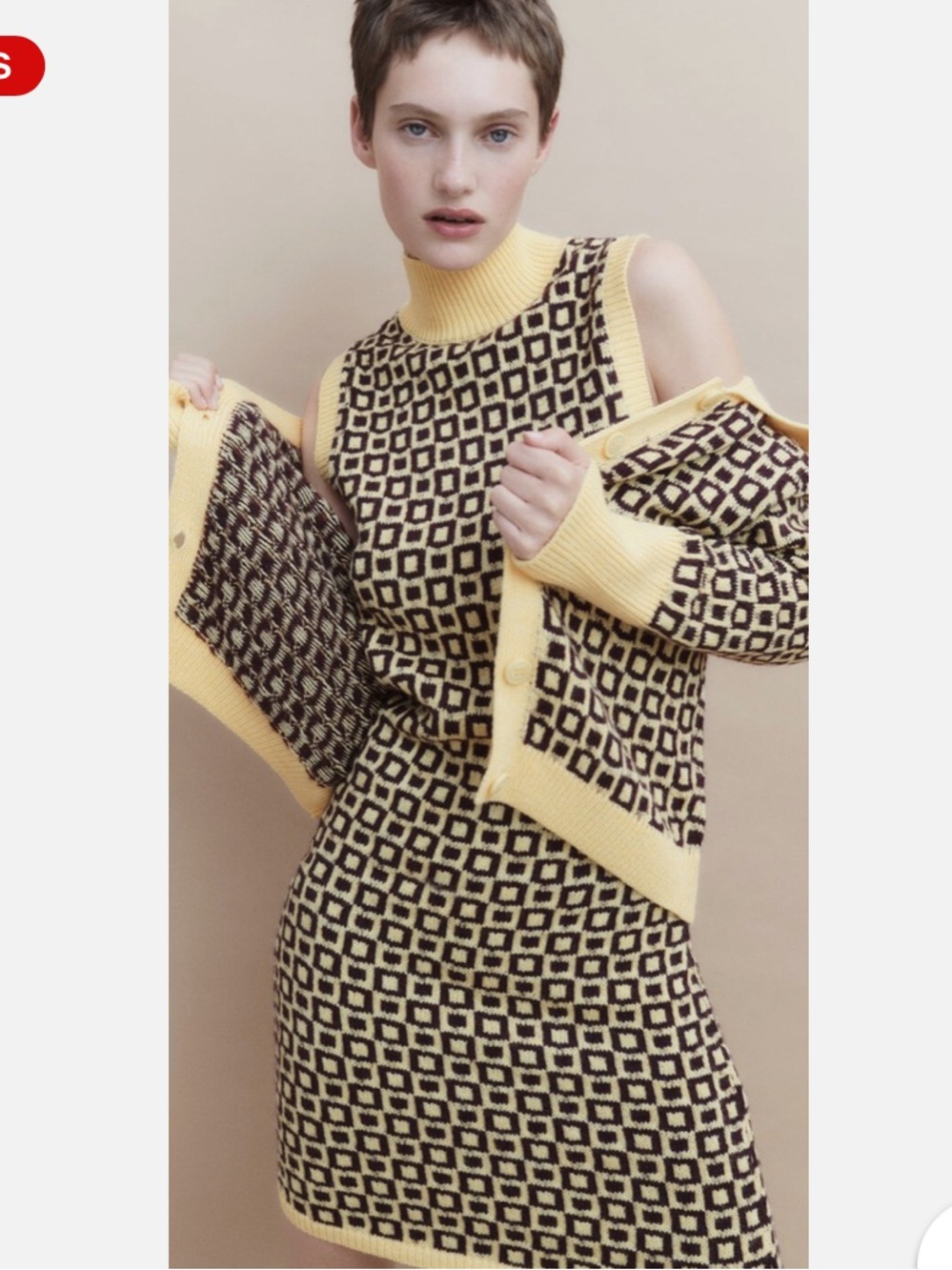ZARA Geometric Knit Yellow & Brown Sleeveless Sweater Dress, Medium